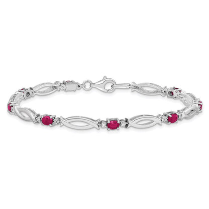 7 Zoll Sterlingsilber Rhodiniert Composite Rubin und Diamant Armband