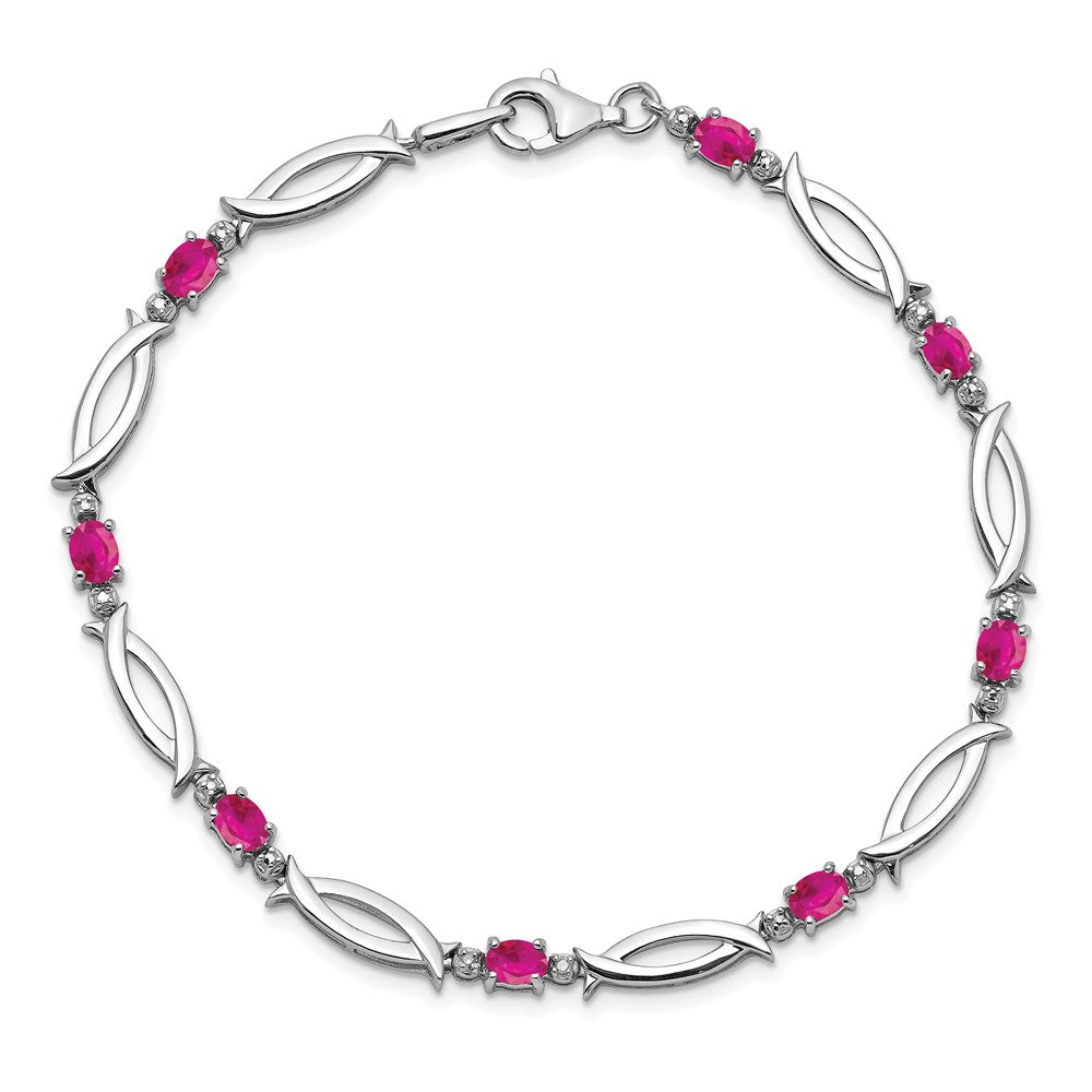 7 Zoll Sterlingsilber Rhodiniert Composite Rubin und Diamant Armband