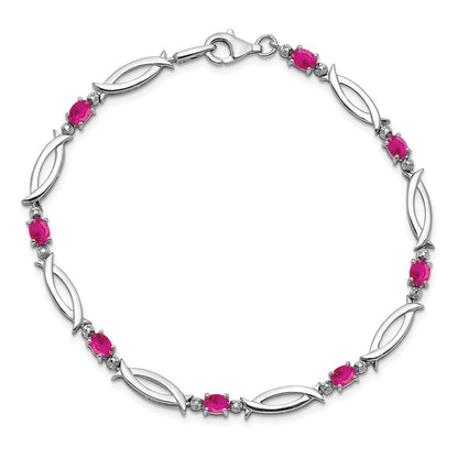 7 Zoll Sterlingsilber Rhodiniert Composite Rubin und Diamant Armband