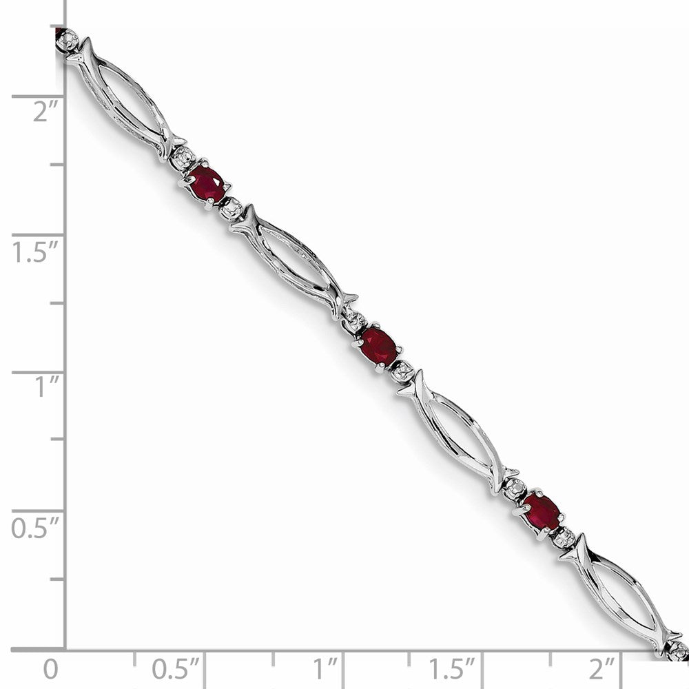 7 Zoll Sterlingsilber Rhodiniert Composite Rubin und Diamant Armband