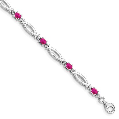 7 Zoll Sterlingsilber Rhodiniert Composite Rubin und Diamant Armband