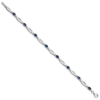 7 Zoll Sterlingsilber Rhodiniert Saphir und Diamant Armband