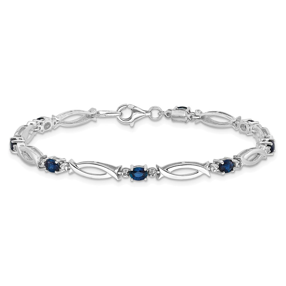 7 Zoll Sterlingsilber Rhodiniert Saphir und Diamant Armband