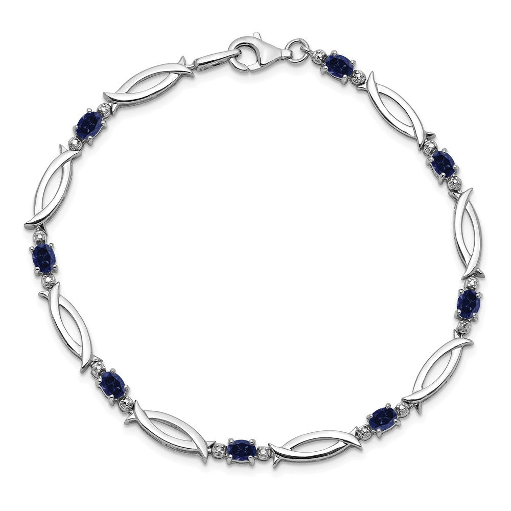 7 Zoll Sterlingsilber Rhodiniert Saphir und Diamant Armband
