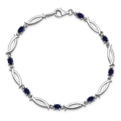 7 Zoll Sterlingsilber Rhodiniert Saphir und Diamant Armband