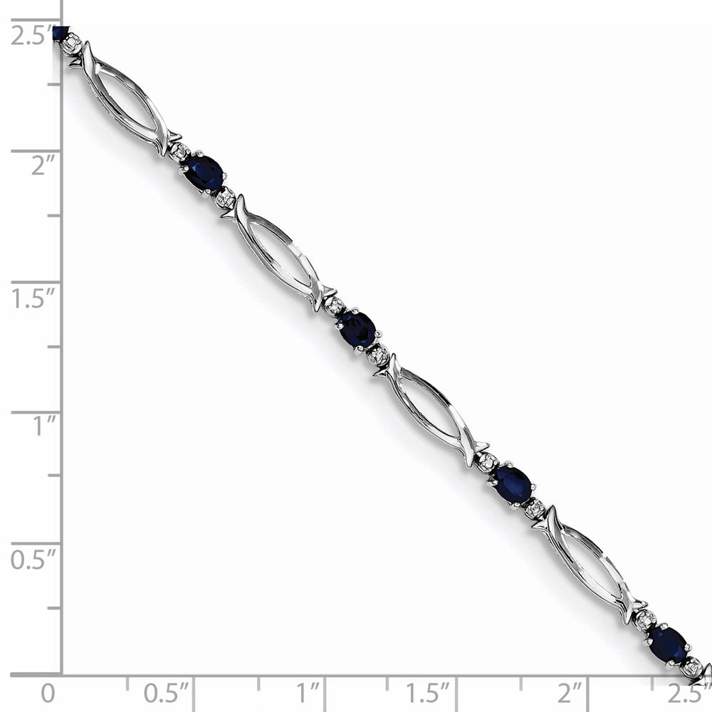 7 Zoll Sterlingsilber Rhodiniert Saphir und Diamant Armband