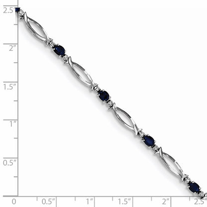 7 Zoll Sterlingsilber Rhodiniert Saphir und Diamant Armband