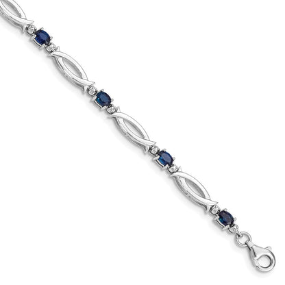 7 Zoll Sterlingsilber Rhodiniert Saphir und Diamant Armband