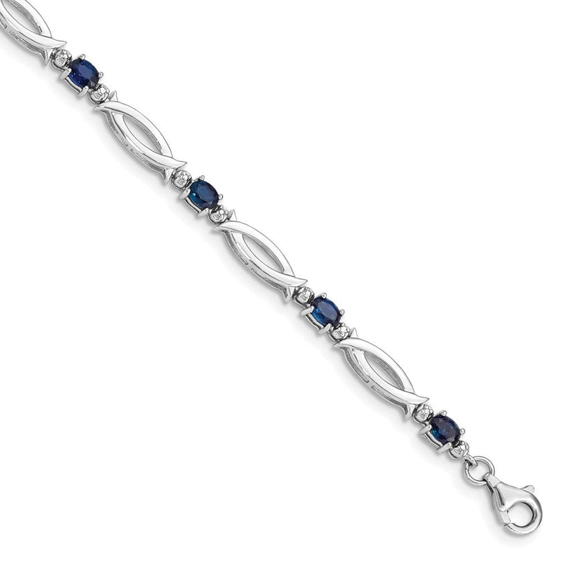 7 Zoll Sterlingsilber Rhodiniert Saphir und Diamant Armband