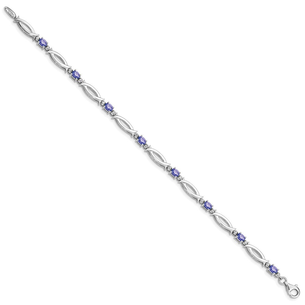 7 Zoll Sterlingsilber Rhodiniert Tansanit und Diamant Armband