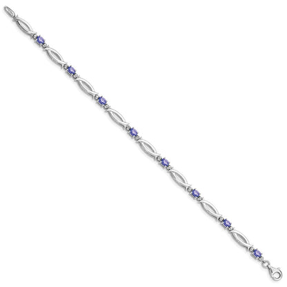 7 Zoll Sterlingsilber Rhodiniert Tansanit und Diamant Armband