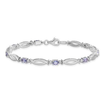 7 Zoll Sterlingsilber Rhodiniert Tansanit und Diamant Armband