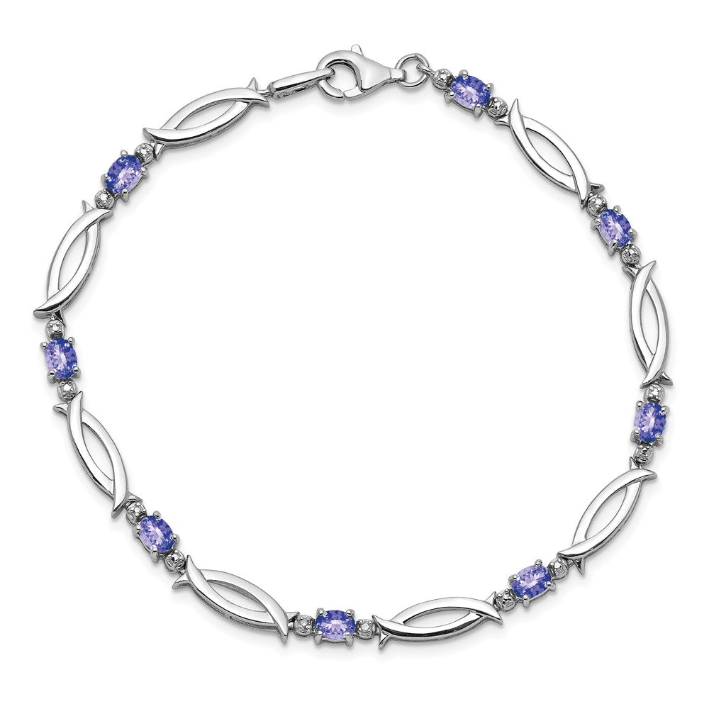 7 Zoll Sterlingsilber Rhodiniert Tansanit und Diamant Armband