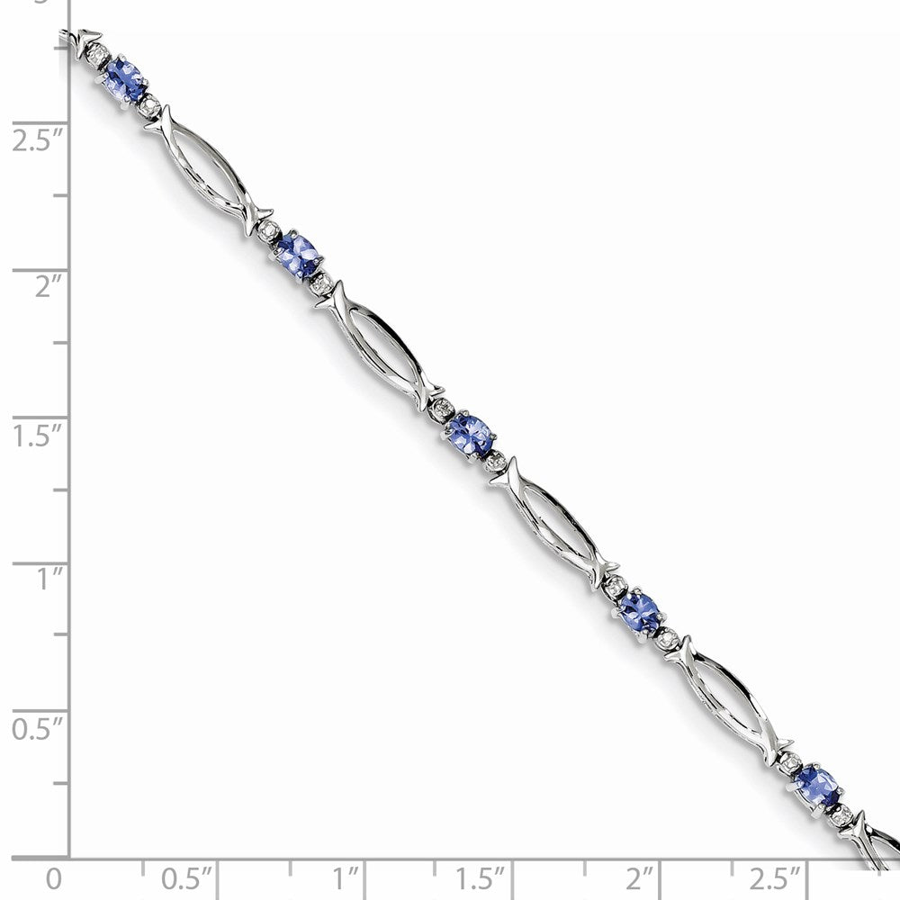 7 Zoll Sterlingsilber Rhodiniert Tansanit und Diamant Armband