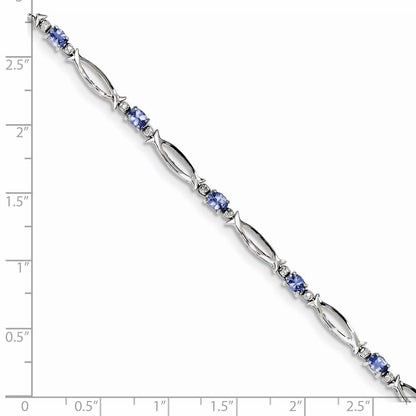 7 Zoll Sterlingsilber Rhodiniert Tansanit und Diamant Armband
