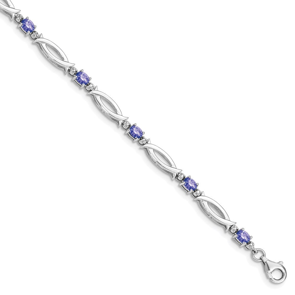 7 Zoll Sterlingsilber Rhodiniert Tansanit und Diamant Armband