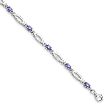 7 Zoll Sterlingsilber Rhodiniert Tansanit und Diamant Armband