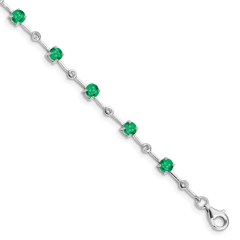 7 Zoll Sterlingsilber Rhodiniert Smaragd und Weiß Topas Armband