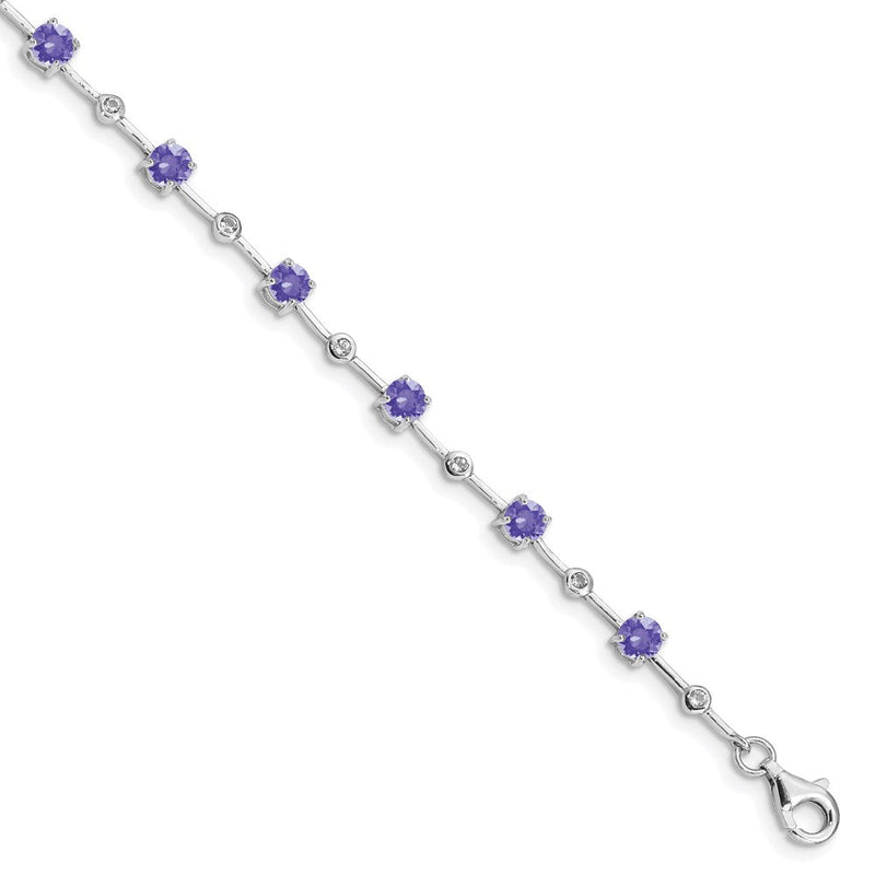 7 Zoll Sterlingsilber Rhodiniert Tansanit & Weiß Topas Armband