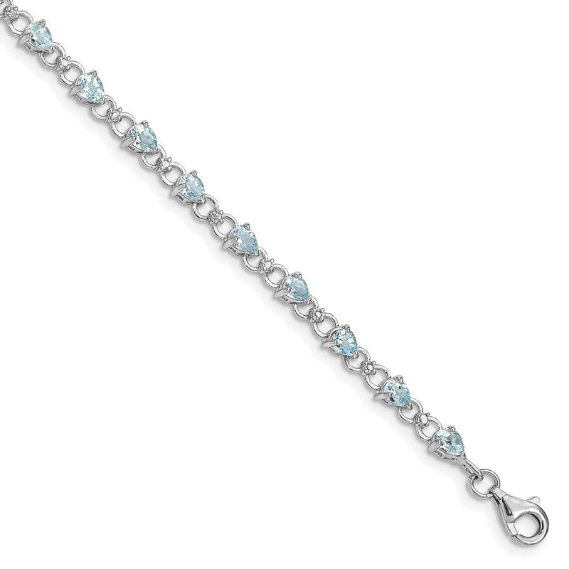 7 Zoll Sterlingsilber Rhodiniert Aquamarin und Diamant Armband