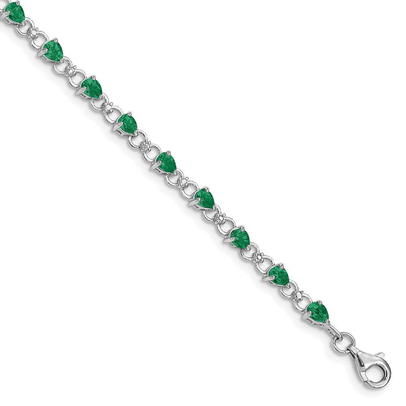 7 Zoll Sterlingsilber Rhodiniert Smaragd und Diamant Armband