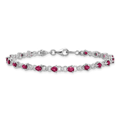 7 Zoll Sterlingsilber Rhodiniert Composite Rubin und Diamant Armband