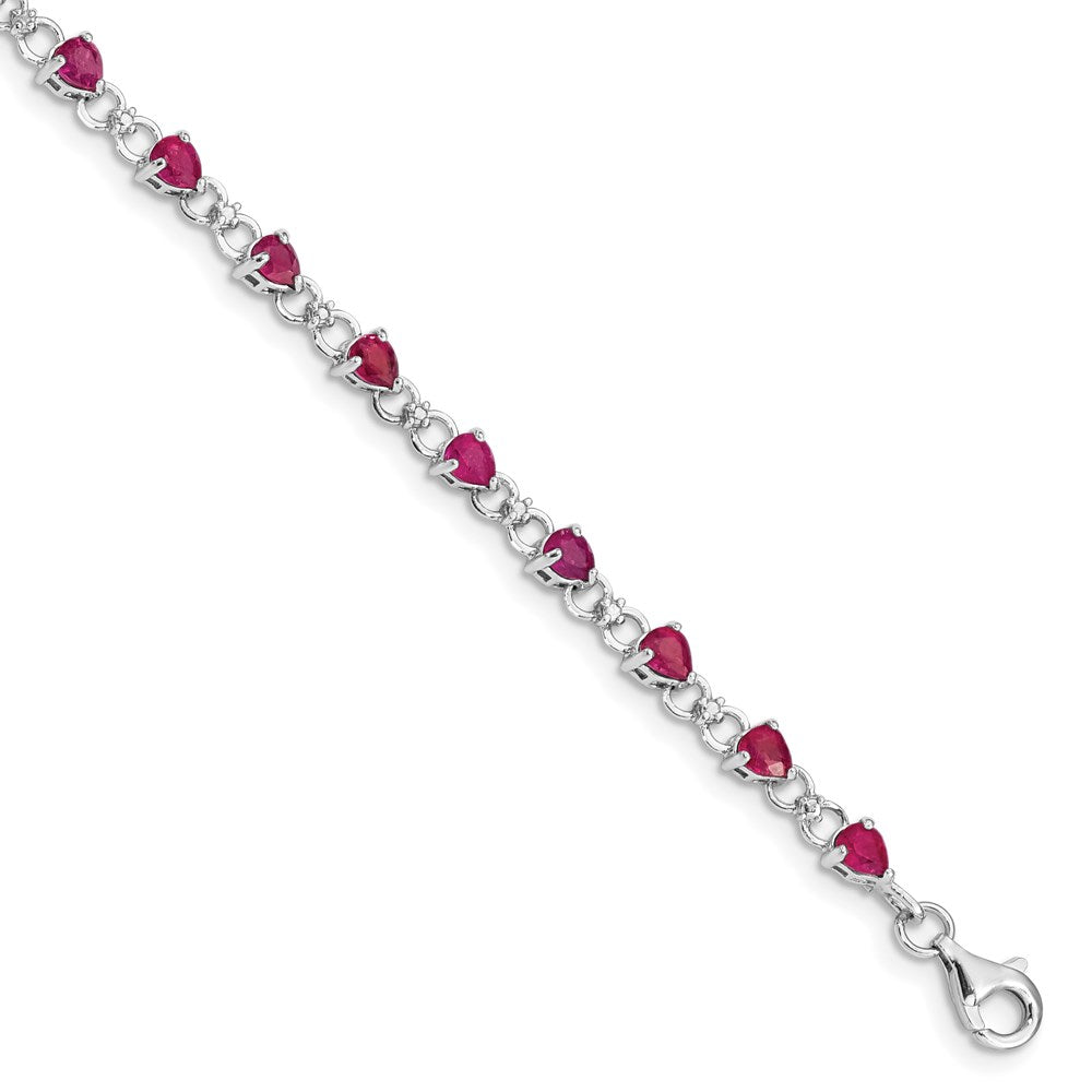 7 Zoll Sterlingsilber Rhodiniert Composite Rubin und Diamant Armband