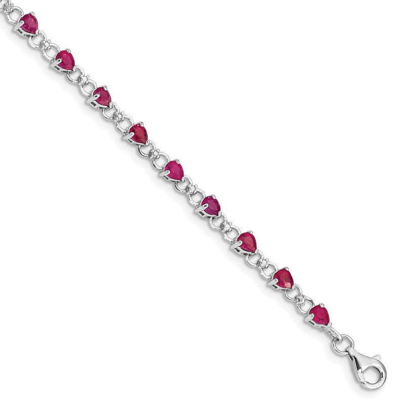 7 Zoll Sterlingsilber Rhodiniert Composite Rubin und Diamant Armband