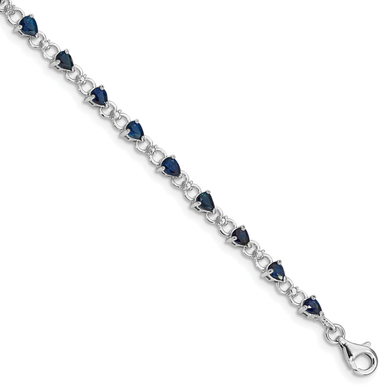 7 Zoll Sterlingsilber Rhodiniert Saphir und Diamant Armband