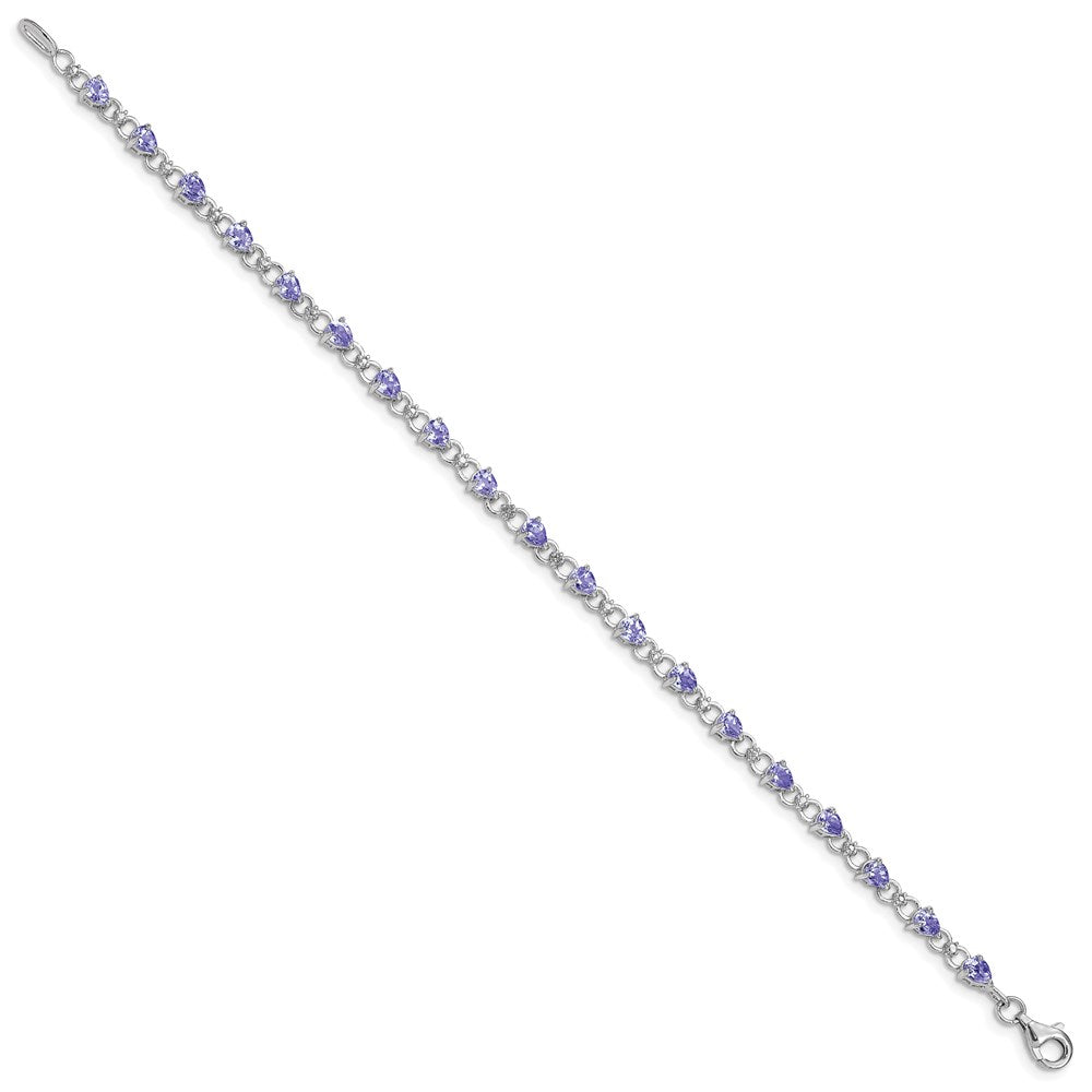 7 Zoll Sterlingsilber Rhodiniert Tansanit und Diamant Armband