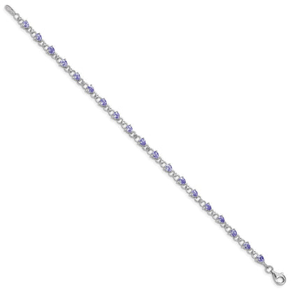 7 Zoll Sterlingsilber Rhodiniert Tansanit und Diamant Armband