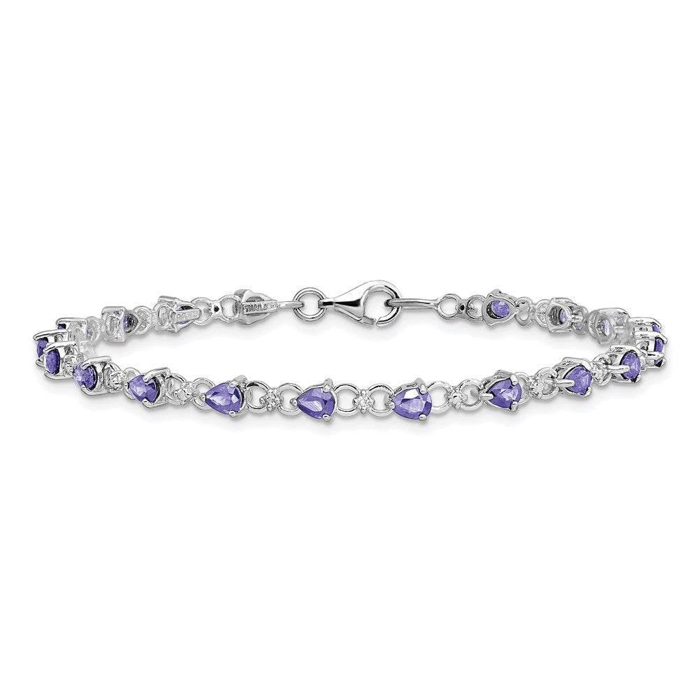 7 Zoll Sterlingsilber Rhodiniert Tansanit und Diamant Armband