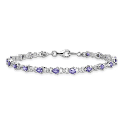 7 Zoll Sterlingsilber Rhodiniert Tansanit und Diamant Armband