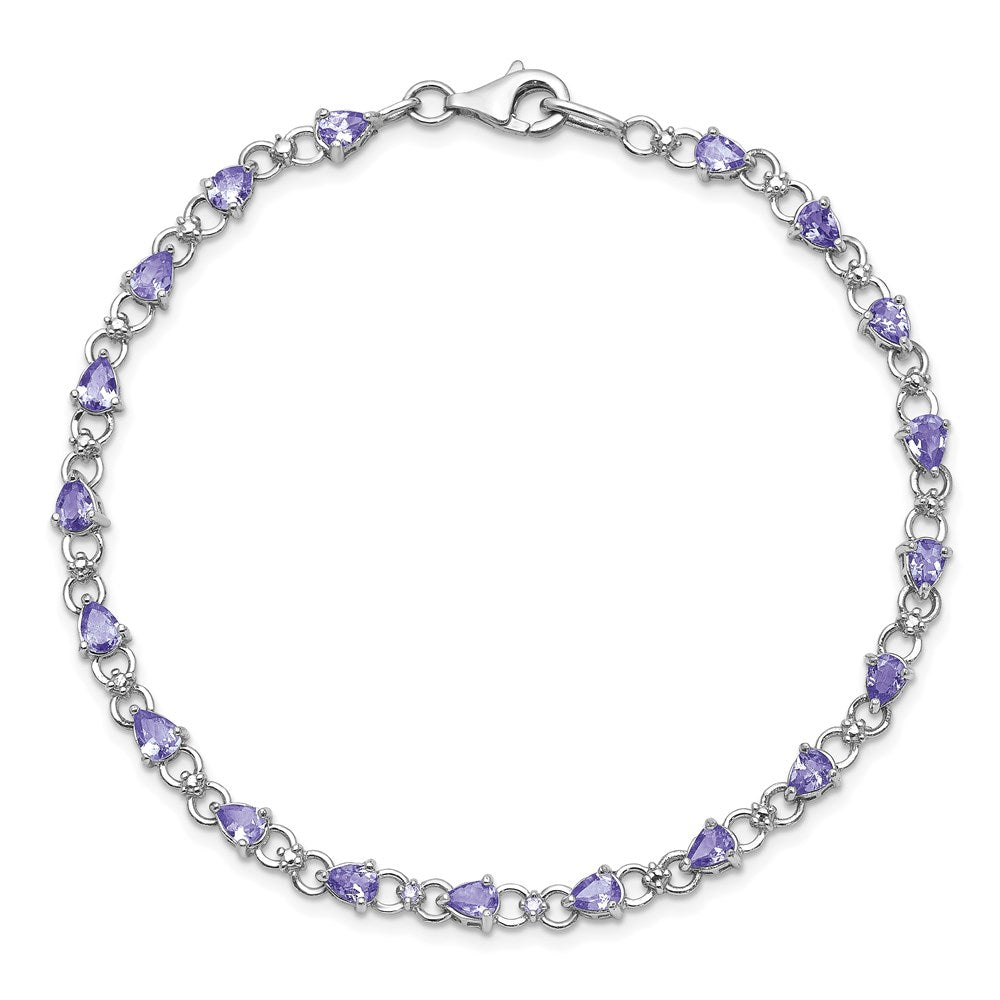 7 Zoll Sterlingsilber Rhodiniert Tansanit und Diamant Armband