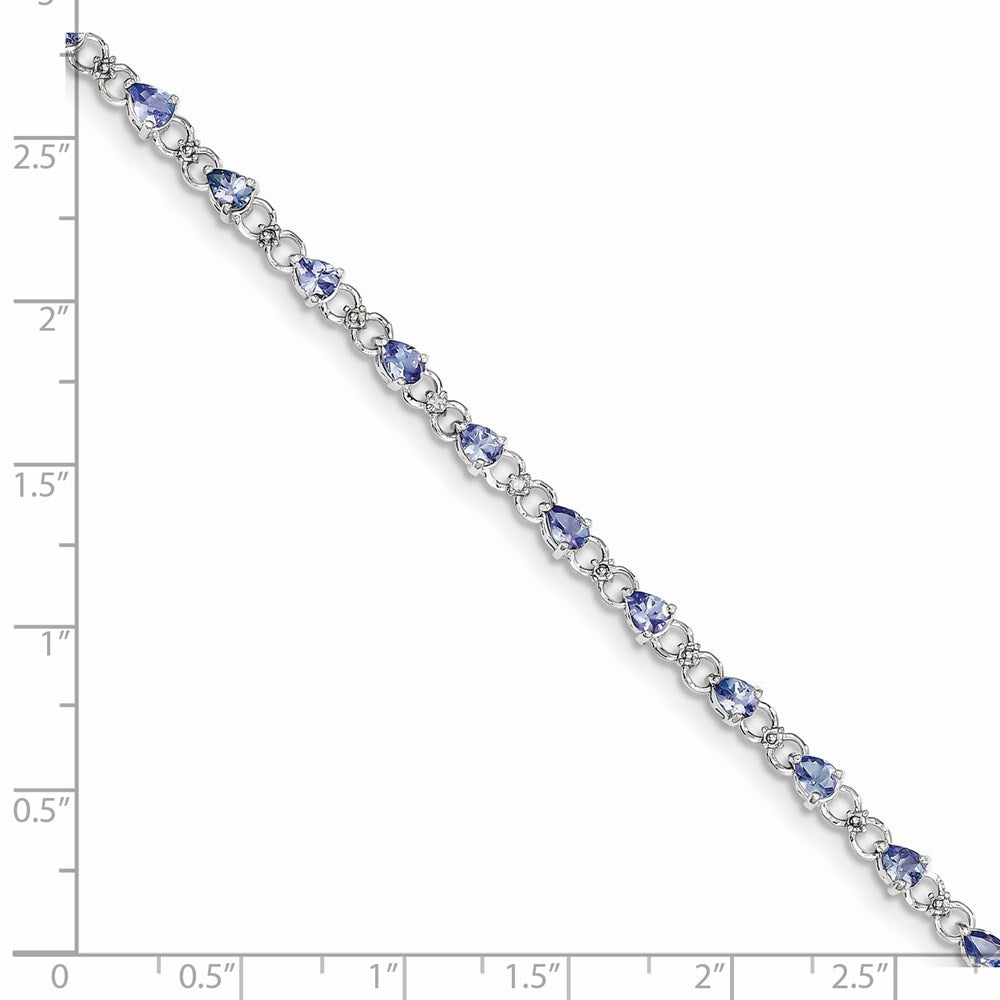 7 Zoll Sterlingsilber Rhodiniert Tansanit und Diamant Armband