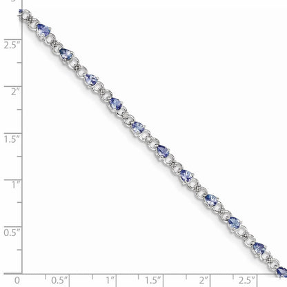7 Zoll Sterlingsilber Rhodiniert Tansanit und Diamant Armband