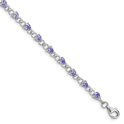 7 Zoll Sterlingsilber Rhodiniert Tansanit und Diamant Armband