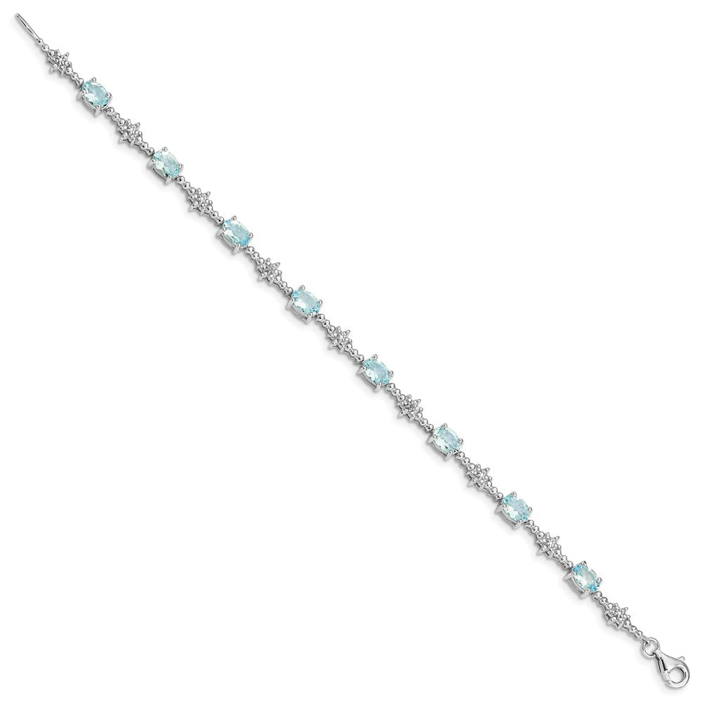 7 Zoll Sterlingsilber Rhodiniert Aquamarin und Diamant Armband
