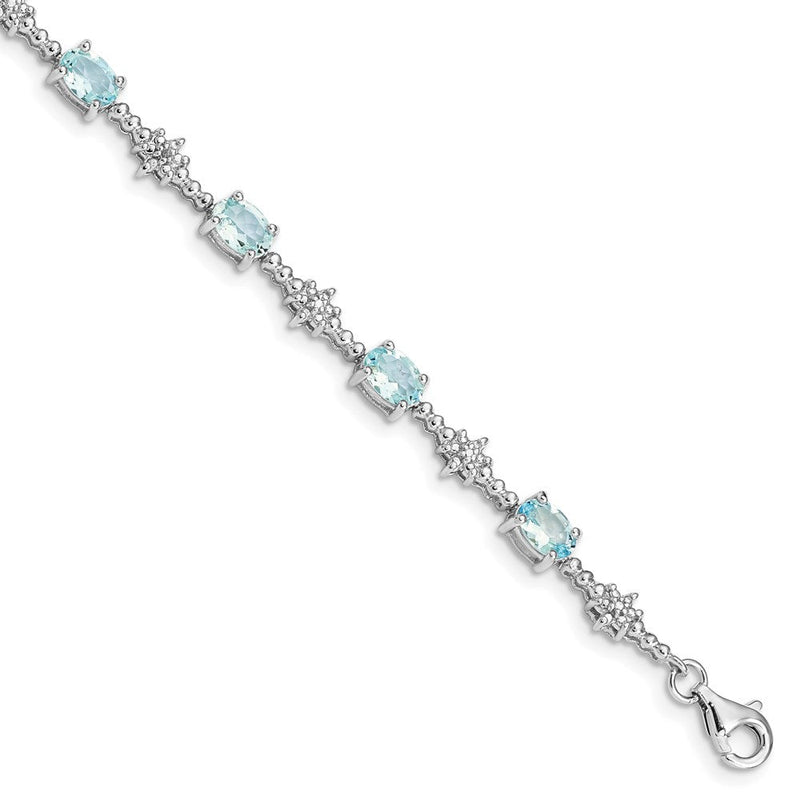 7 Zoll Sterlingsilber Rhodiniert Aquamarin und Diamant Armband