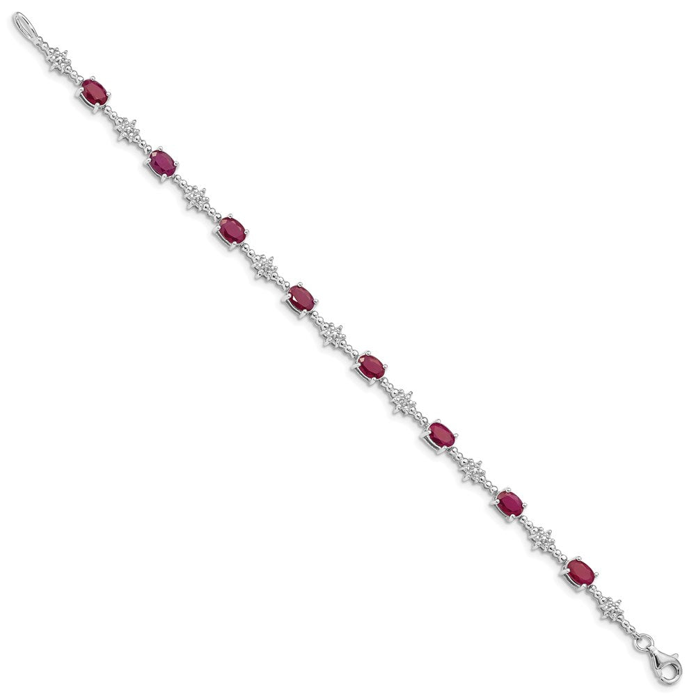 7 Zoll Sterlingsilber Rhodiniert Composite Rubin und Diamant Armband