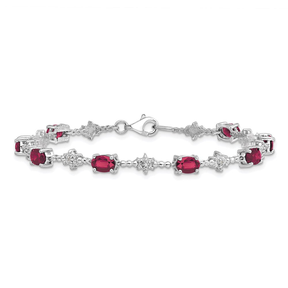 7 Zoll Sterlingsilber Rhodiniert Composite Rubin und Diamant Armband