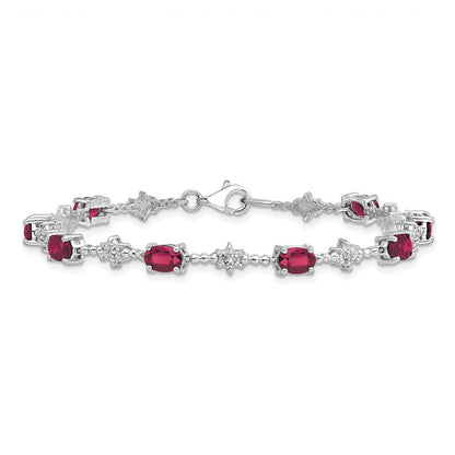 7 Zoll Sterlingsilber Rhodiniert Composite Rubin und Diamant Armband