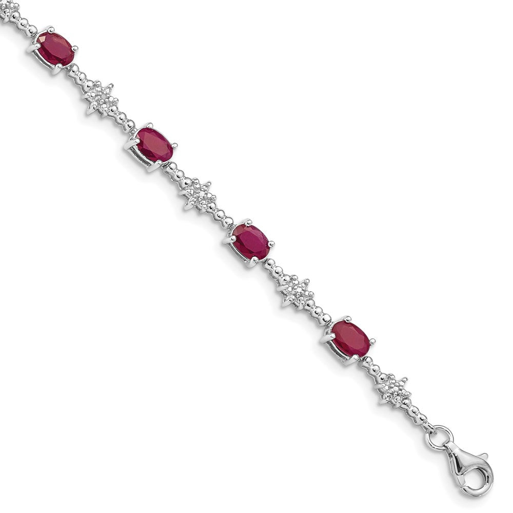 7 Zoll Sterlingsilber Rhodiniert Composite Rubin und Diamant Armband