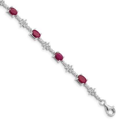 7 Zoll Sterlingsilber Rhodiniert Composite Rubin und Diamant Armband