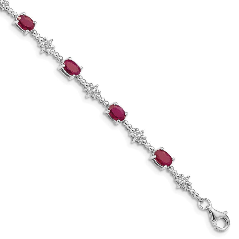 7 Zoll Sterlingsilber Rhodiniert Composite Rubin und Diamant Armband