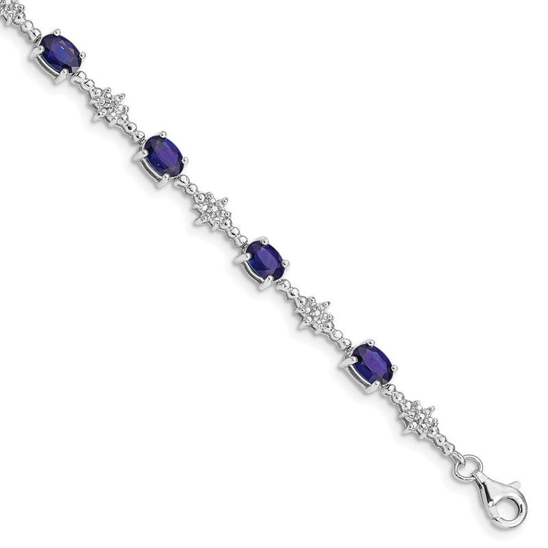 7 Zoll Sterlingsilber Rhodiniert Saphir und Diamant Armband
