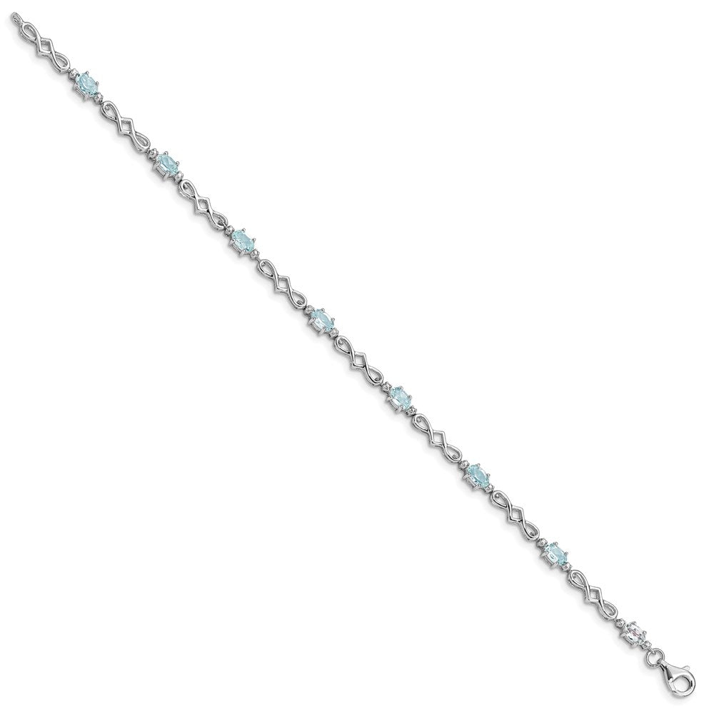 7 Zoll Sterlingsilber Rhodiniert Aquamarin und Diamant Armband