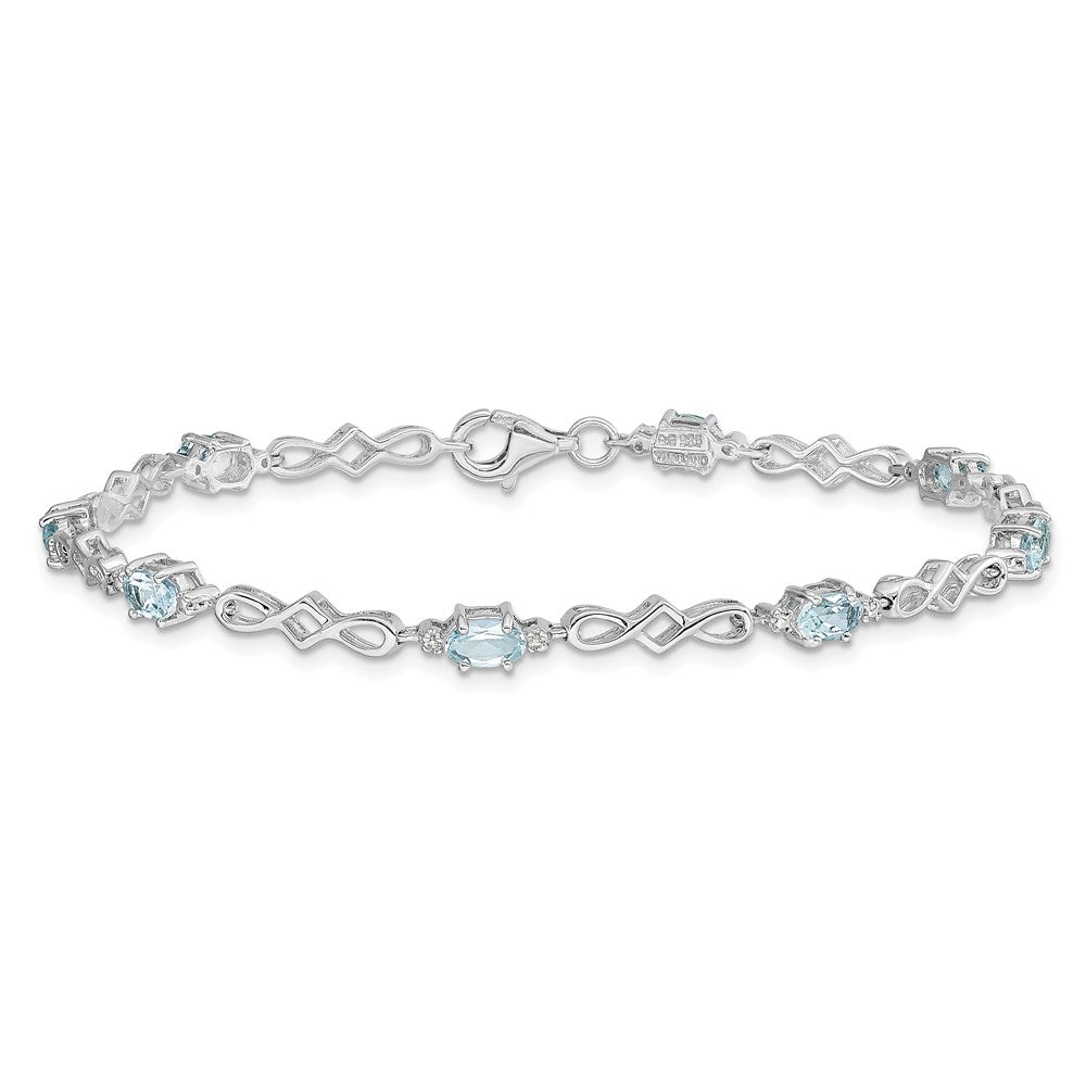 7 Zoll Sterlingsilber Rhodiniert Aquamarin und Diamant Armband