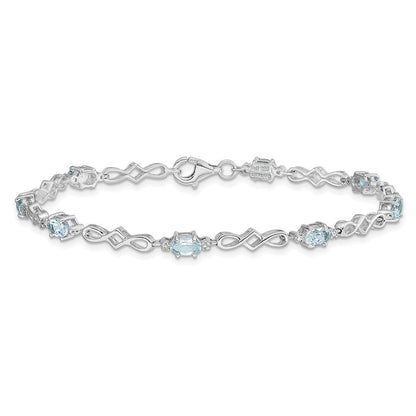 7 Zoll Sterlingsilber Rhodiniert Aquamarin und Diamant Armband