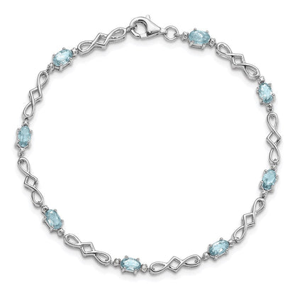 7 Zoll Sterlingsilber Rhodiniert Aquamarin und Diamant Armband